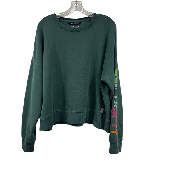 Carhartt Women's Tencel Fiber Series Loose Fit Sleeve Graphic Sweatshirt Balsam - Picture 2 of 11